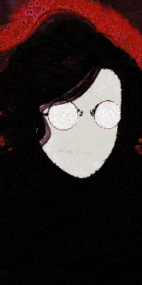 the interloper portrait from corru.observer but in an earlier less cropped form, giving a more pronounced empty humanoid shape. the initially intended artstyle had a more painterly look with a less restricted palette, which the interloper carried into the current version of the website unchanged for reasons not presently clear. we attempted multiple times to restrict the interloper's palette, but all attempts resulted in catastrophe. fortunately, while the strange interloper crimson is visible in the actual portrait file, it isn't visible in regular use of the website