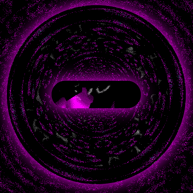 Spinning concentric magenta circles with an empty text entry slot in the center